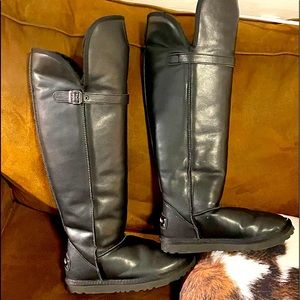 Womens size 7.5 US over the knee , genuine leather fur lined boots